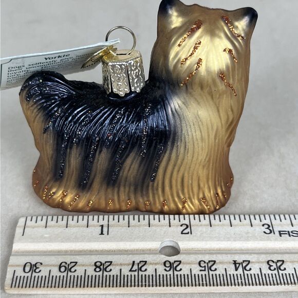 VTG OLD WORLD CHRISTMAS YORKIE TERRIER DOG BLOWN GLASS CHRISTMAS ORNAMENT W/ Tag - Picture 6 of 7